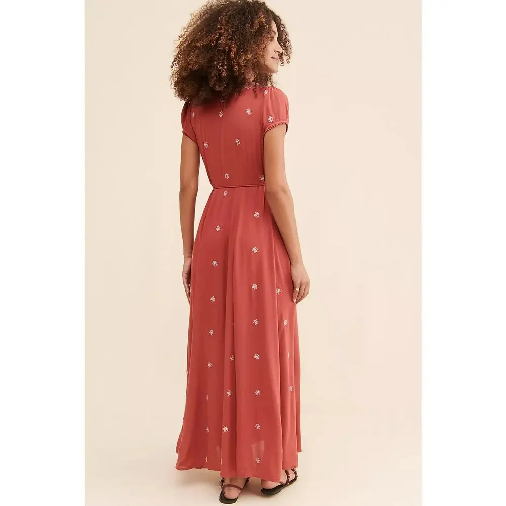 NWT Free People Mia Wrap Boho Floral Embroidered Maxi Dress $168 X-SMALL